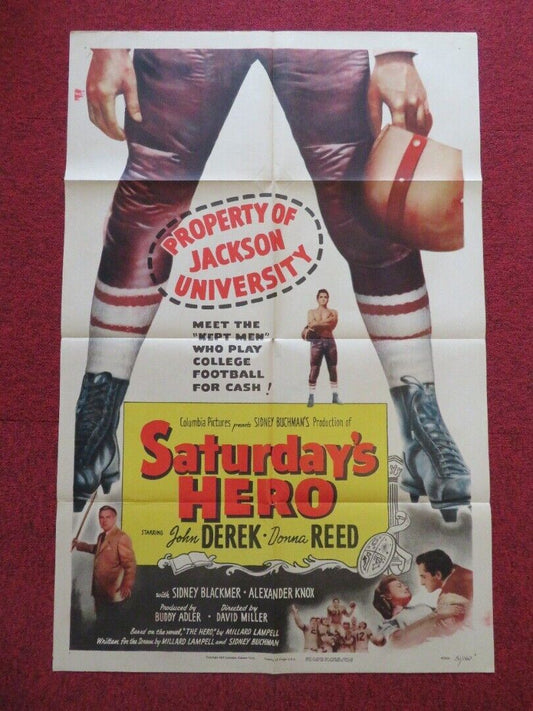 SATURDAY'S HERO FOLDED US ONE SHEET POSTER JOHN DEREK DONNA REED 1951 Movie posters