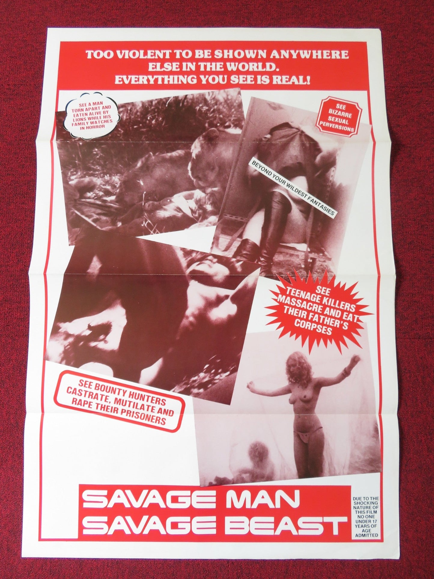 SAVAGE MAN SAVAGE BEAST US TRI FOLDED ONE SHEET ROLLED POSTER G.RINALDI 1975 Rendezvous Cinema Movie posters