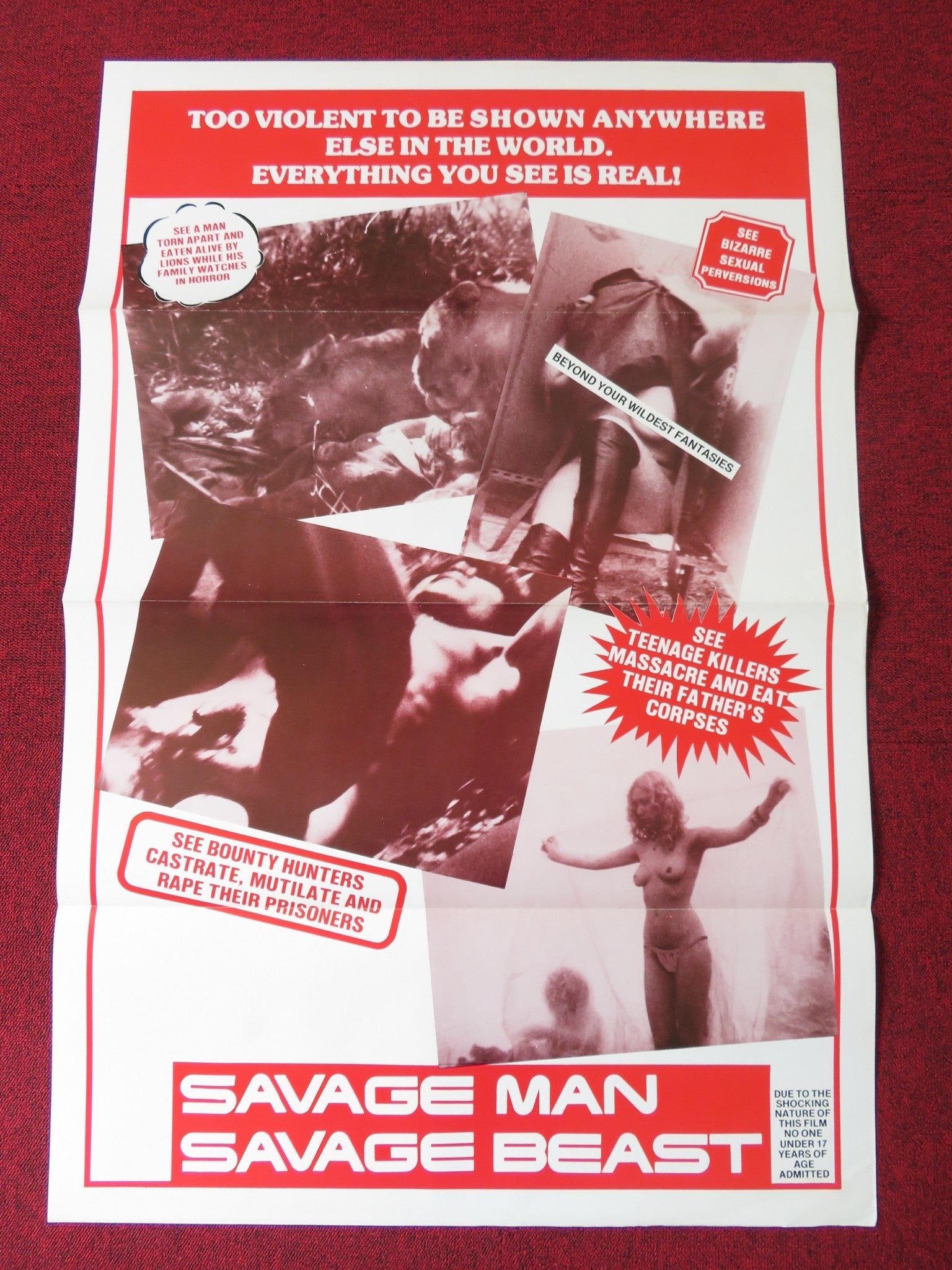 SAVAGE MAN SAVAGE BEAST US TRI FOLDED ONE SHEET ROLLED POSTER G.RINALDI 1975 Rendezvous Cinema Movie posters