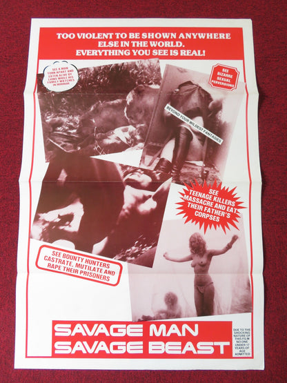 SAVAGE MAN SAVAGE BEAST US TRI FOLDED ONE SHEET ROLLED POSTER G.RINALDI 1975 Rendezvous Cinema Movie posters