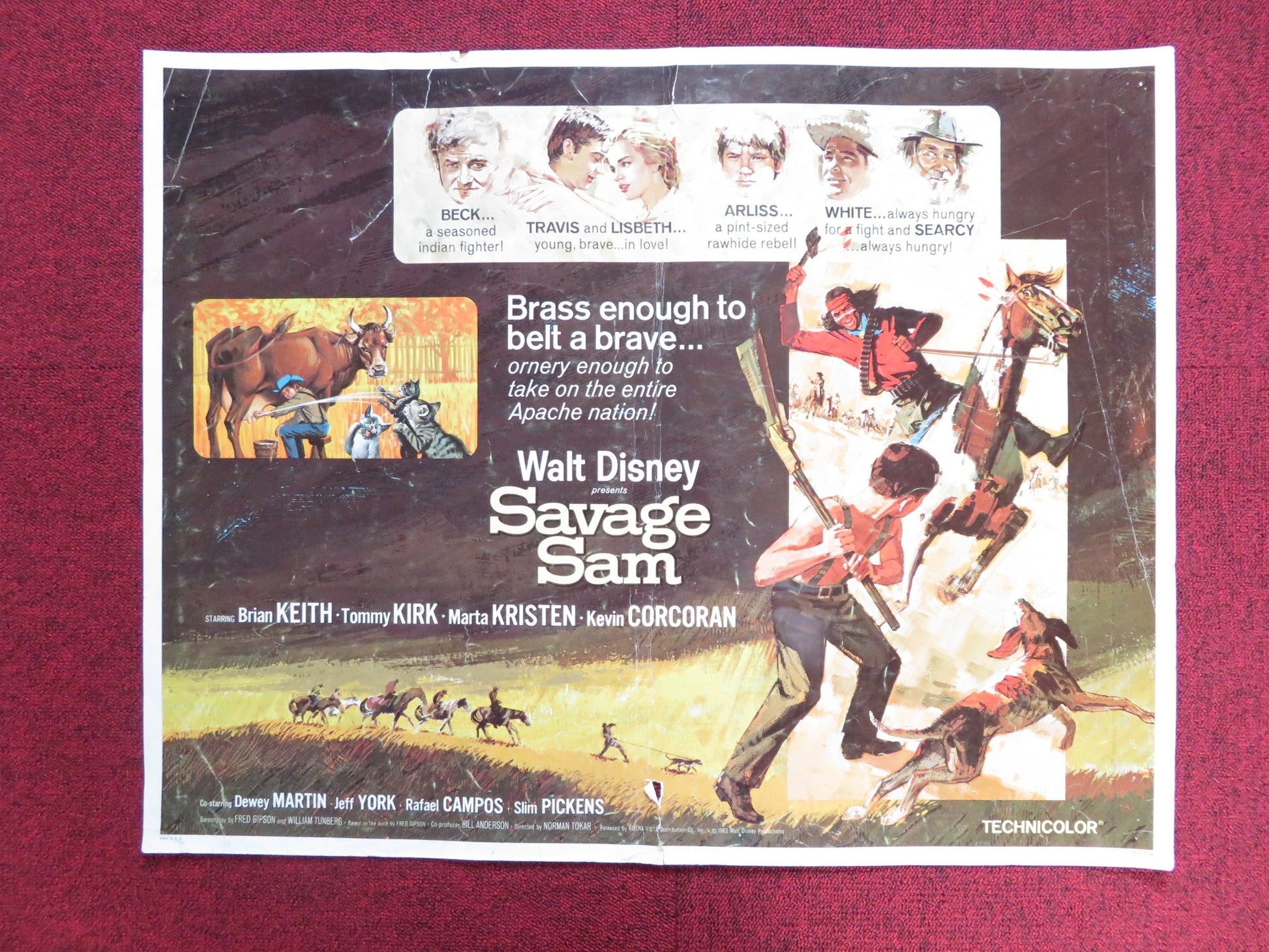 SAVAGE SAM US HALF SHEET (22"x 28") POSTER DISNEY BRIAN KEITH TOMMY KIRK 1963 Rendezvous Cinema Movie posters