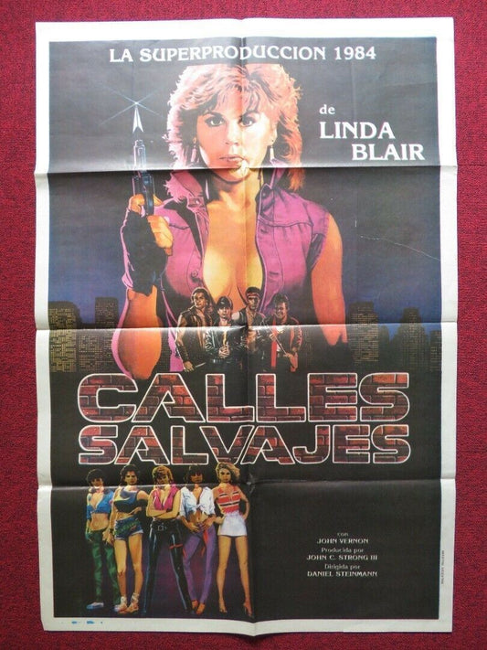 SAVAGE STREETS FOLDED ARGENTINA POSTER LINDA BLAIR JOHN VERNON 1984 - Rendezvous Cinema