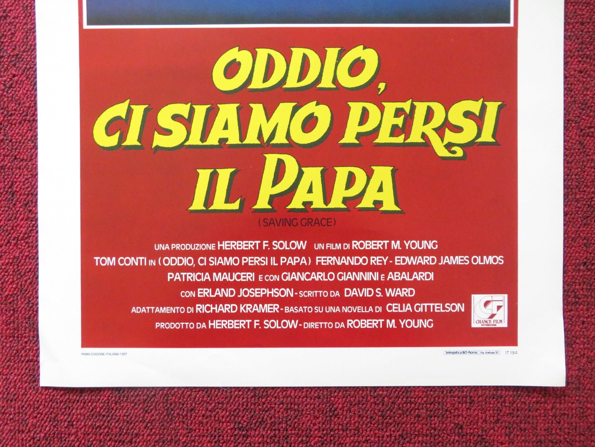 SAVING GRACE ITALIAN LOCANDINA POSTER TOM CONTI GIANCARLO GIANNINI 1986 Rendezvous Cinema Movie posters