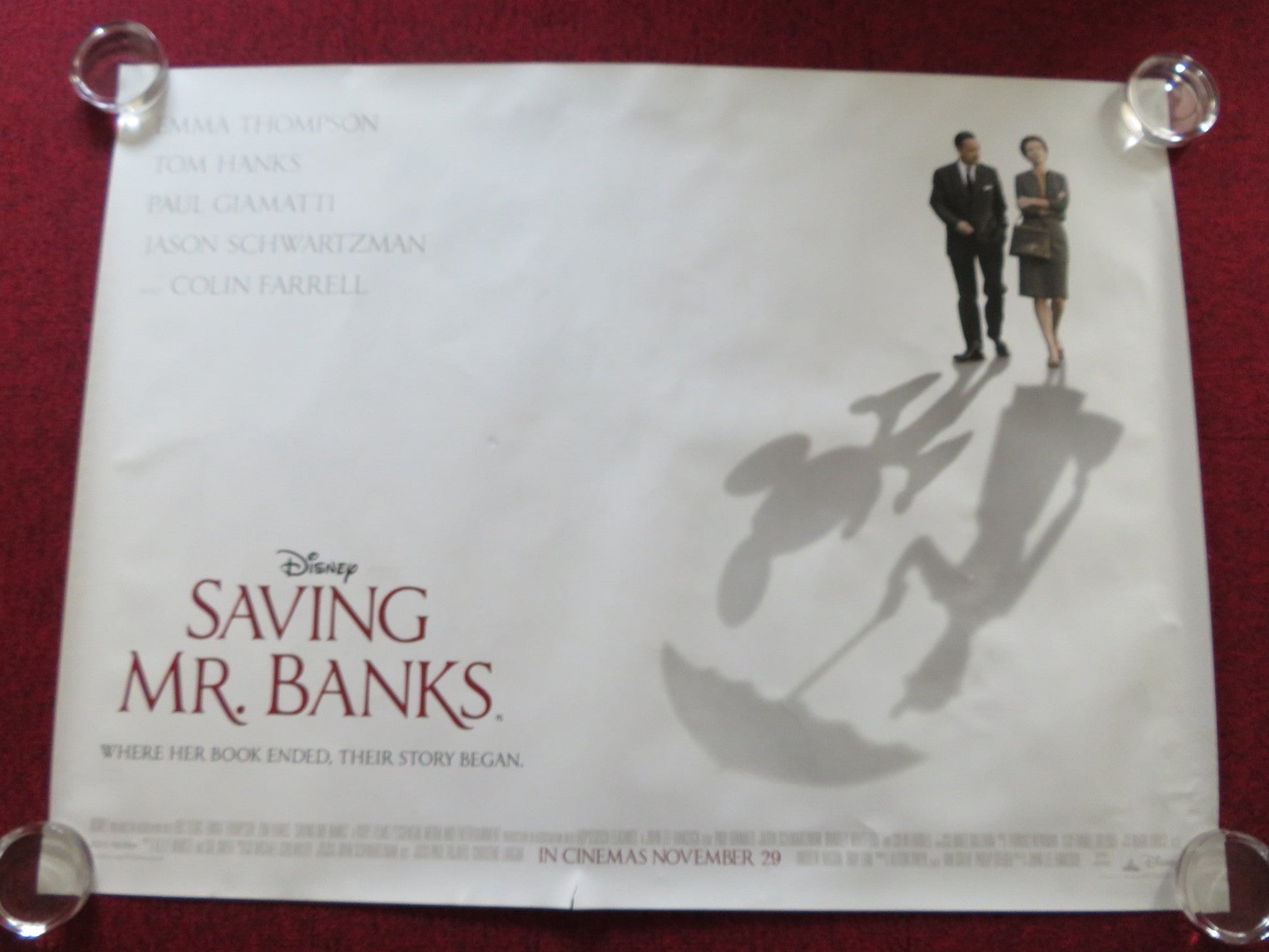 SAVING MR. BANKS UK QUAD ROLLED POSTER EMMA THOMPSON TOM HANKS 2013 Rendezvous Cinema Movie posters