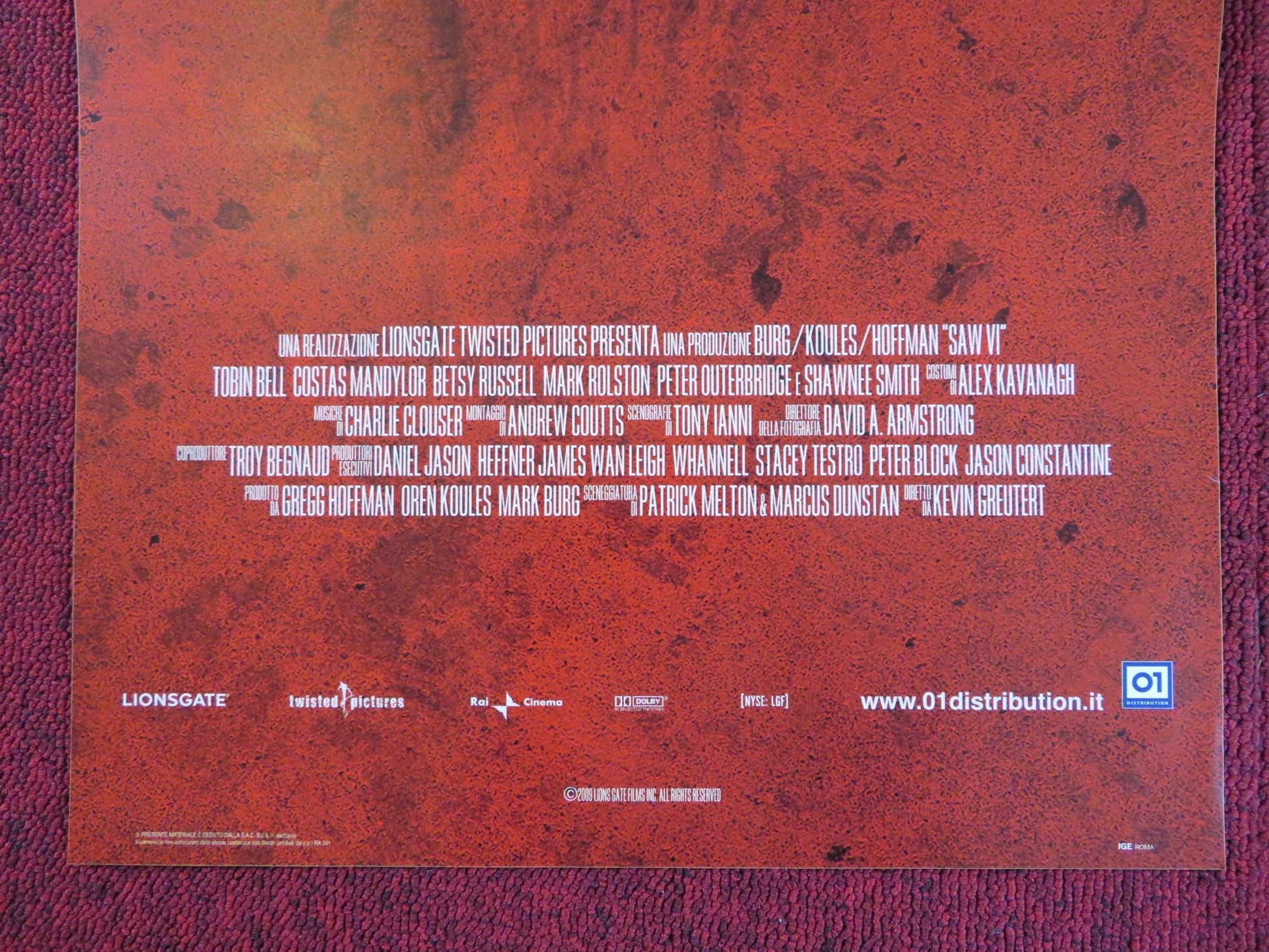 SAW VI ITALIAN LOCANDINA POSTER TOBIN BELL COSTAS MANDYLOR 2009 Rendezvous Cinema Movie posters