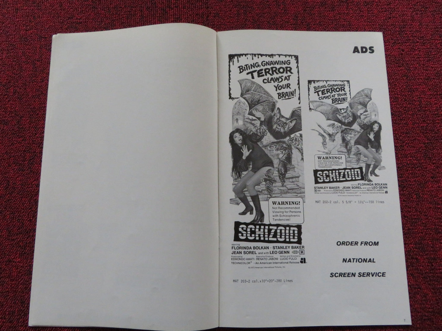 SCHIZOID / A Lizard in a Woman's Skin - UNCUT US PRESSBOOK LUCIO FULCI 1971 Rendezvous Cinema Movie posters