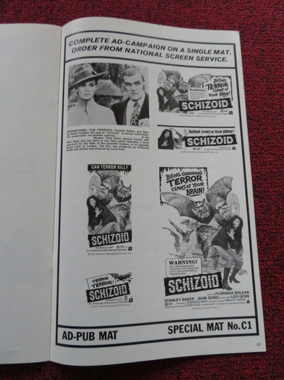 SCHIZOID / A Lizard in a Woman's Skin - UNCUT US PRESSBOOK LUCIO FULCI 1971 Rendezvous Cinema Movie posters