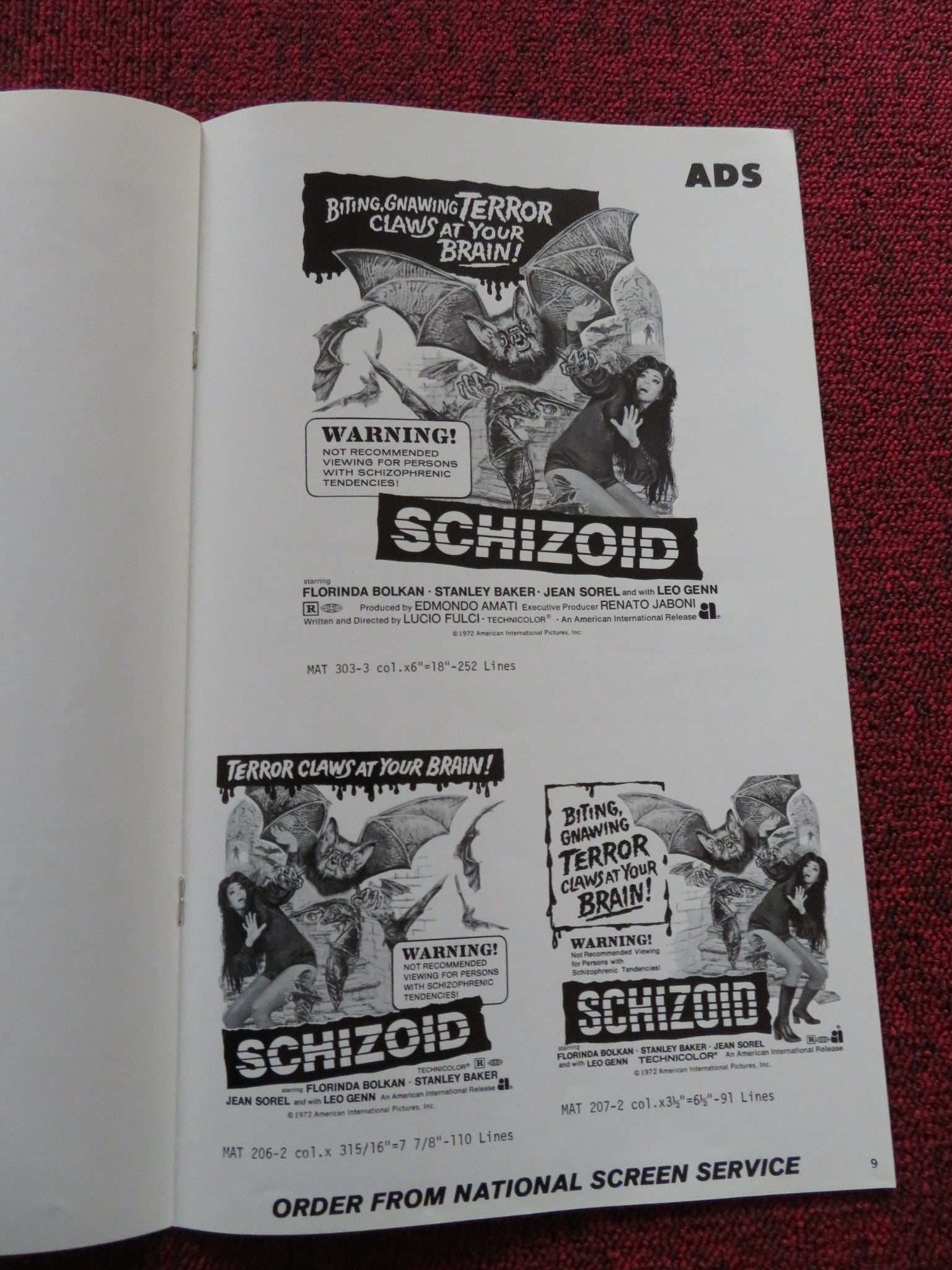 SCHIZOID / A Lizard in a Woman's Skin - UNCUT US PRESSBOOK LUCIO FULCI 1971 Rendezvous Cinema Movie posters
