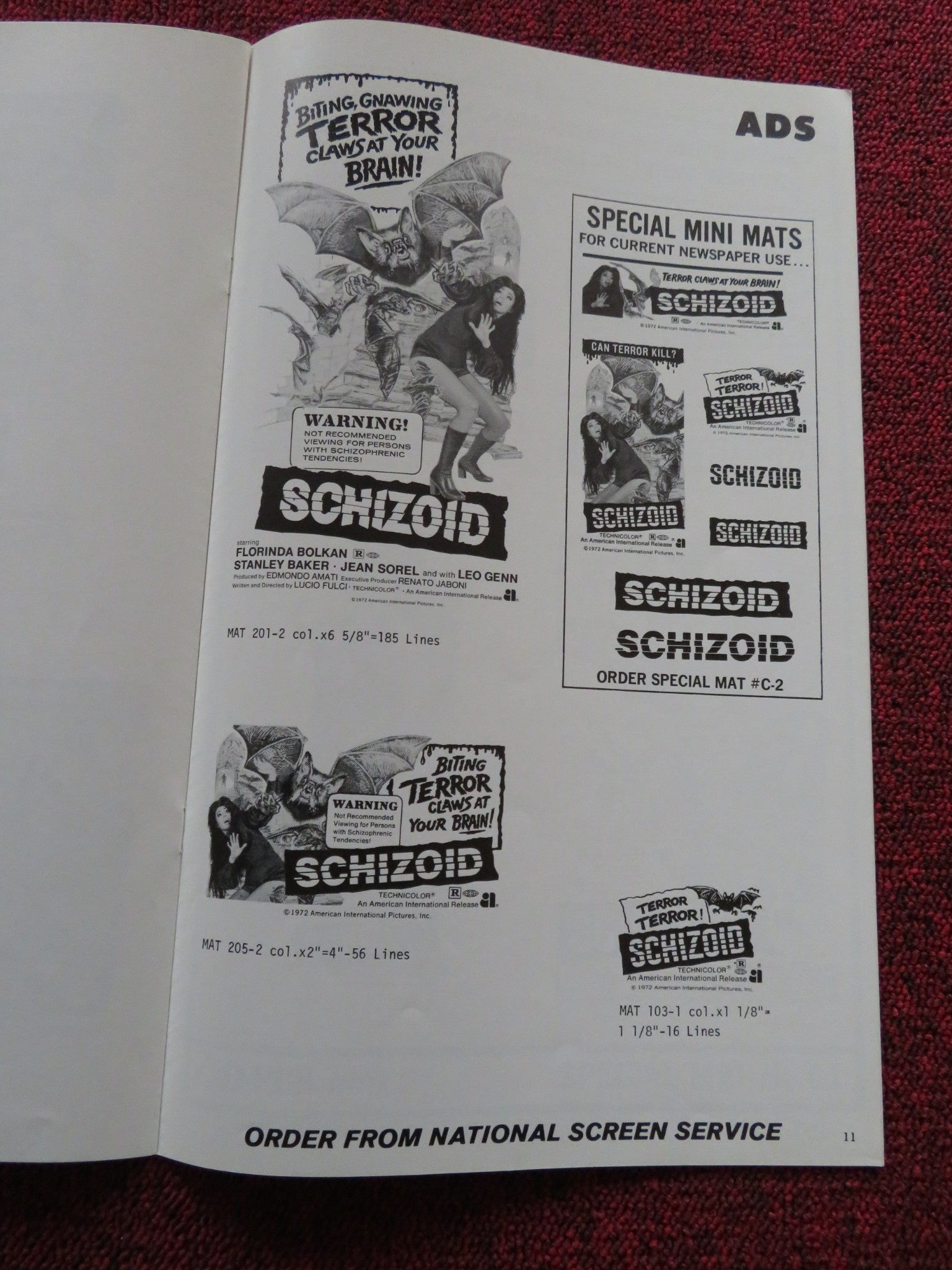 SCHIZOID / A Lizard in a Woman's Skin - UNCUT US PRESSBOOK LUCIO FULCI 1971 Rendezvous Cinema Movie posters