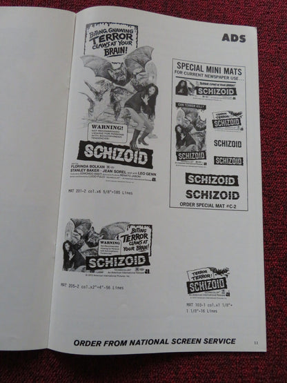 SCHIZOID / A Lizard in a Woman's Skin - UNCUT US PRESSBOOK LUCIO FULCI 1971 Rendezvous Cinema Movie posters