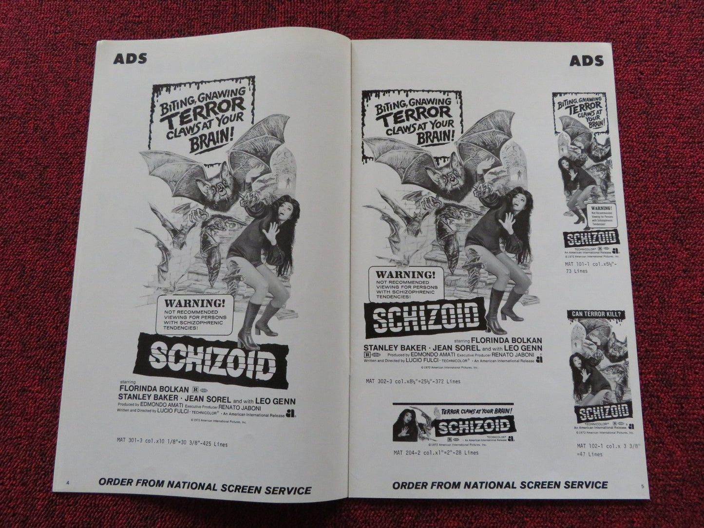 SCHIZOID / A Lizard in a Woman's Skin - UNCUT US PRESSBOOK LUCIO FULCI 1971 Rendezvous Cinema Movie posters