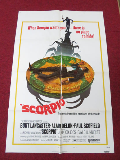 SCORPIO - STYLE B FOLDED US ONE SHEET POSTER BURT LANCASTER ALAIN DELON 1973 Rendezvous Cinema Movie posters