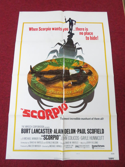 SCORPIO - STYLE B FOLDED US ONE SHEET POSTER BURT LANCASTER ALAIN DELON 1973 Rendezvous Cinema Movie posters