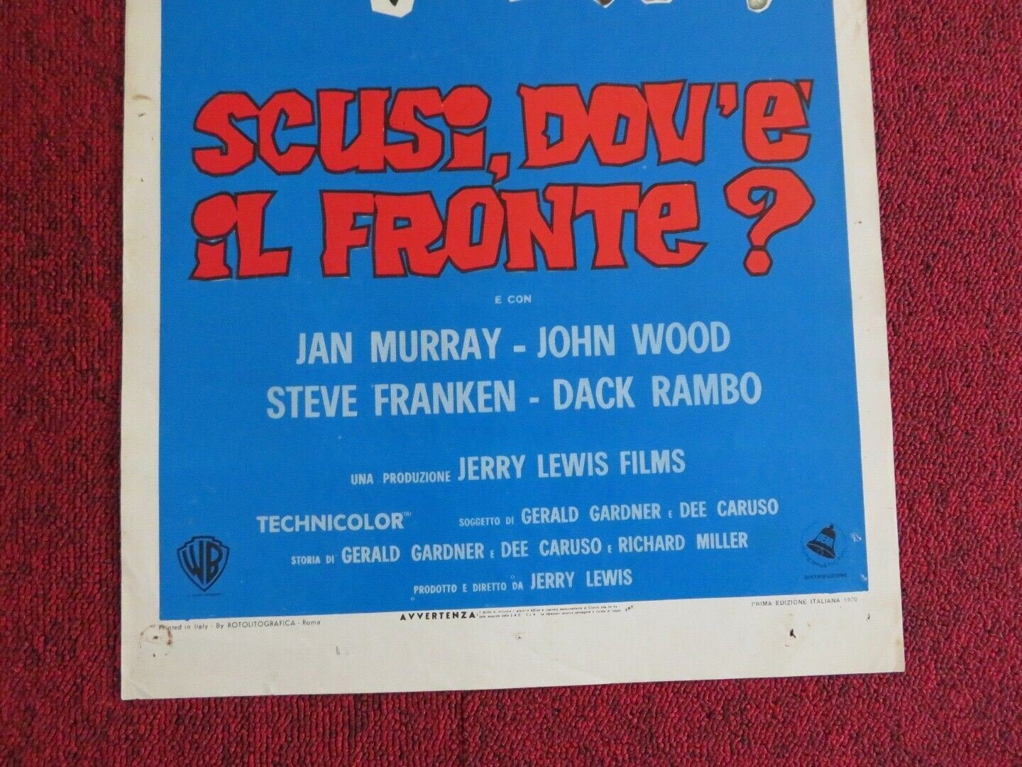 SCUSI, DOV'E IL FRONTE? ITALIAN LOCANDINA (27.5"x13") POSTER J LEWIS 1970 Movie posters