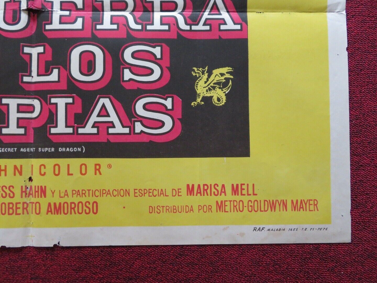 SECRET AGENT SUPER DRAGON FOLDED ARGENTINA POSTER RAY DANTON MARGARET LEE 1966 Movie posters