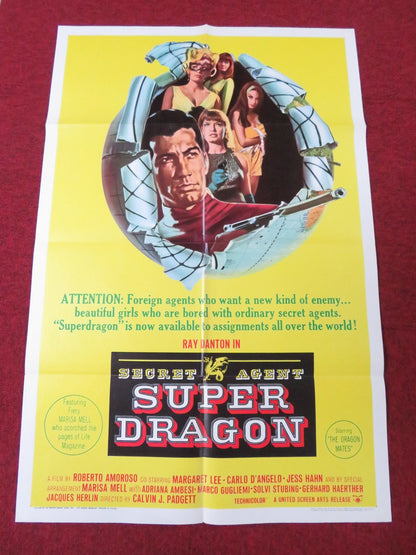 SECRET AGENT SUPER DRAGON FOLDED US ONE SHEET POSTER RAY DANTON MARGARET LEE '66 Rendezvous Cinema Movie posters