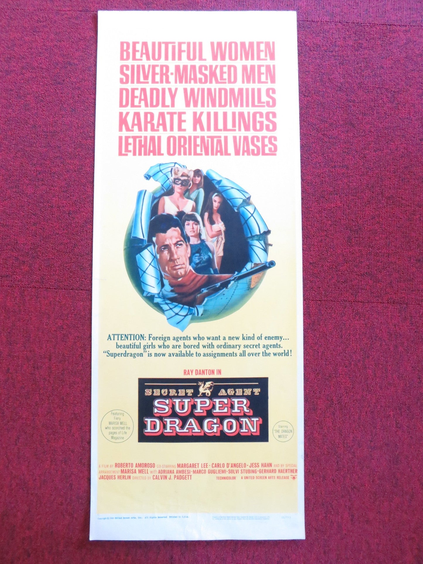 SECRET AGENT SUPER DRAGON US INSERT (14"x 36") POSTER RAY DANTON M. LEE 1966 Rendezvous Cinema Movie posters