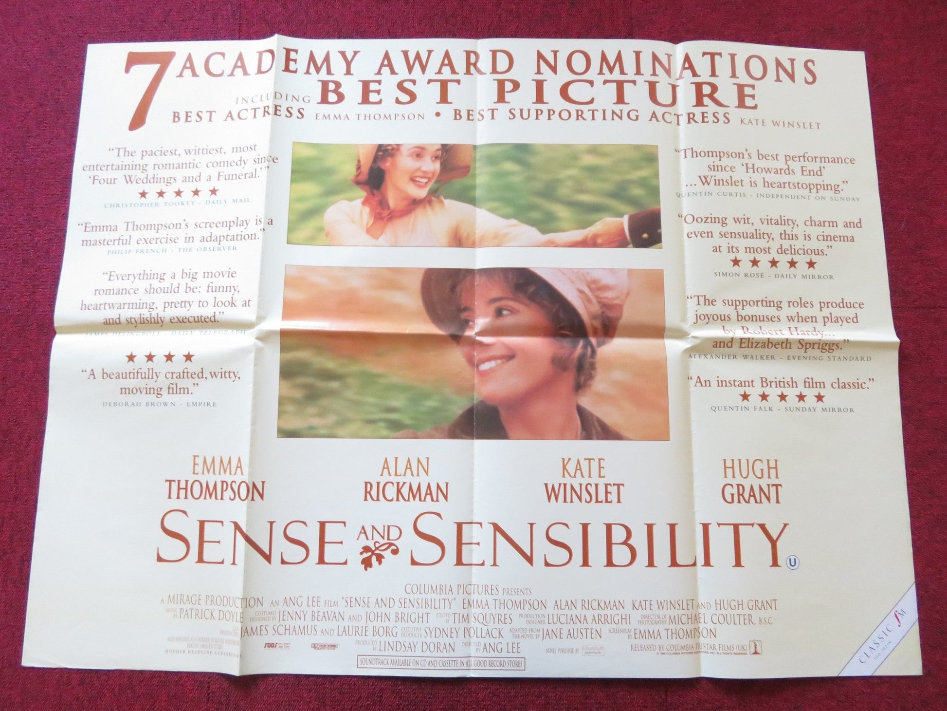 SENSE AND SENSIBILITY QUAD POSTER FOLDED EMMA THOMPSON ALAN RICKMAN 1995 Rendezvous Cinema Movie posters