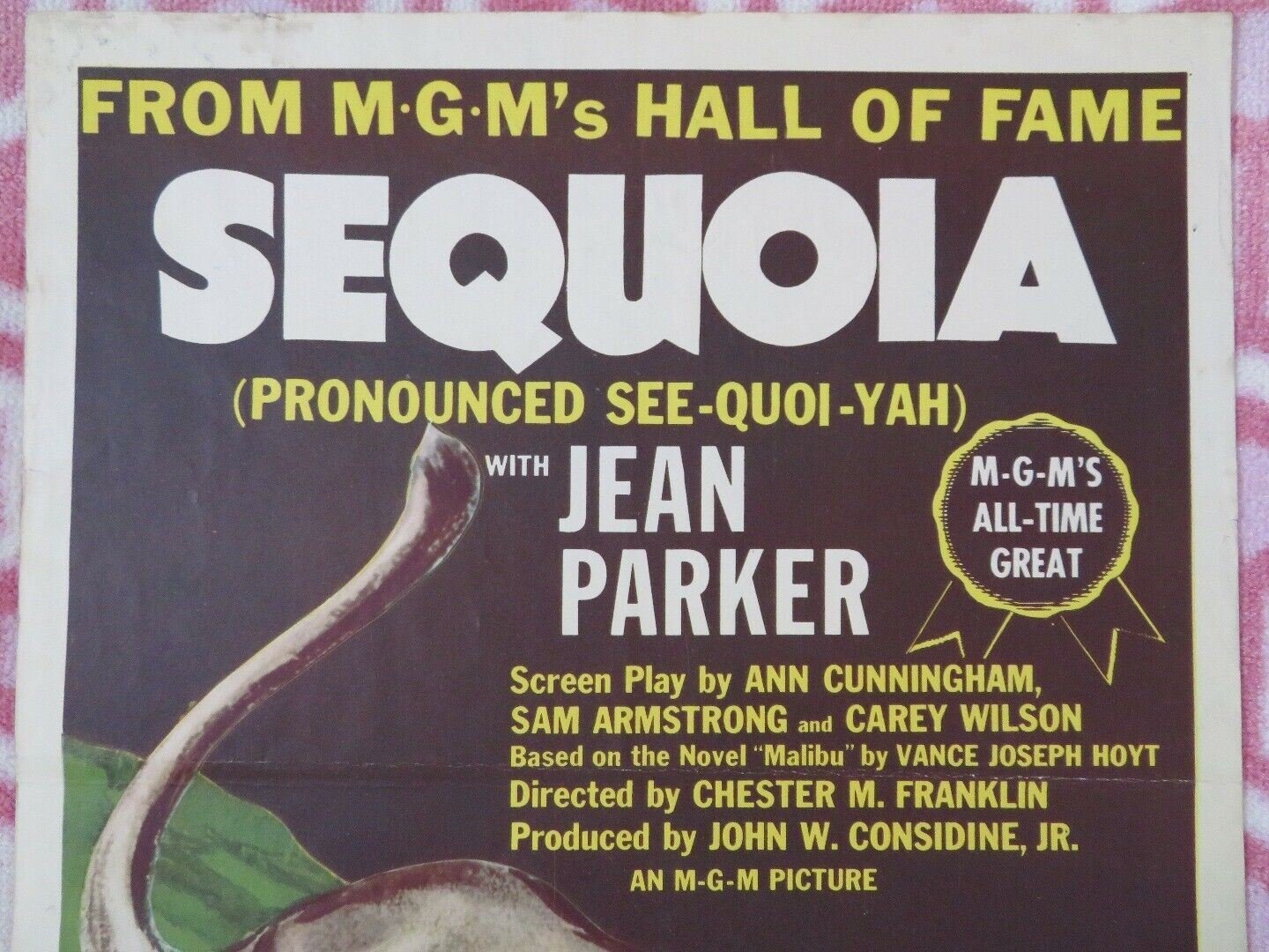 SEQUOIA US INSERT (14"x 36") POSTER JEAN PARKER 1934 R53/260 Movie posters