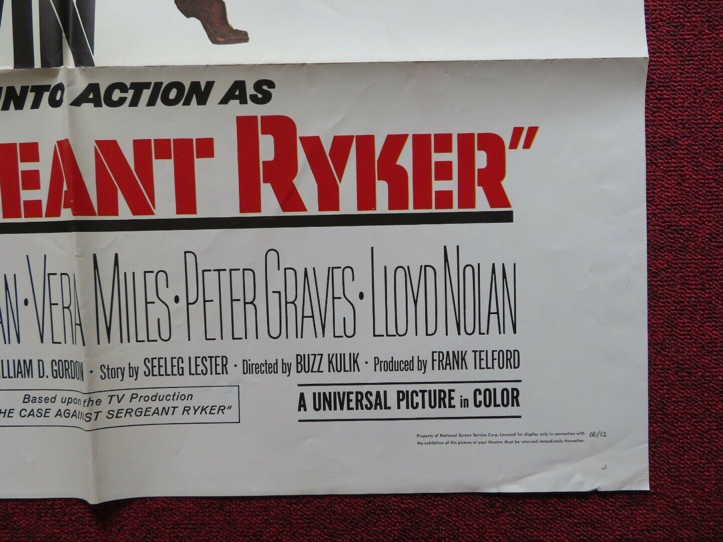 SERGEANT RYKER FOLDED US ONE SHEET POSTER LEE MARVIN VERA MILES 1968 Movie posters