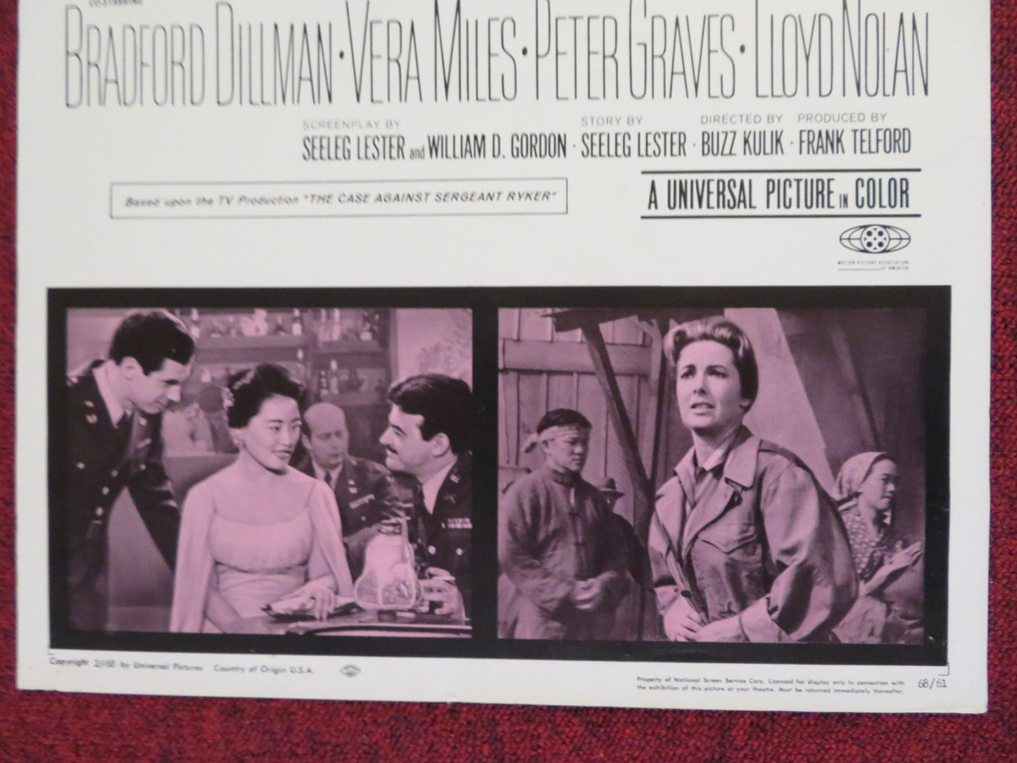 SERGEANT RYKER US INSERT (14"x 36") POSTER BRADFORD DILLMAN VERA MILES 1968 Rendezvous Cinema Movie posters