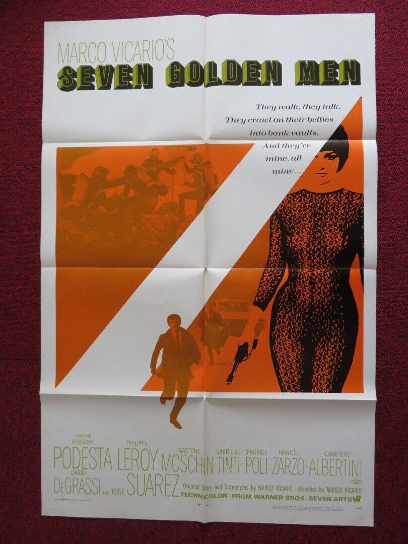 SEVEN GOLDEN MEN FOLDED US ONE SHEET POSTER ROSSANA PODESTA 1968 Movie posters