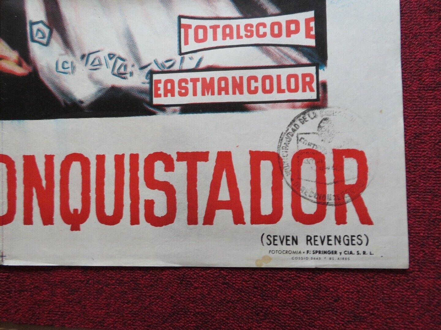 SEVEN REVENGES FOLDED ARGENTINA ONE SHEET POSTER 29" x 43.5 " ED FURY 1961 Movie posters