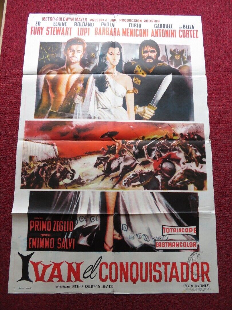 SEVEN REVENGES FOLDED ARGENTINA ONE SHEET POSTER 29" x 43.5 " ED FURY 1961 Movie posters