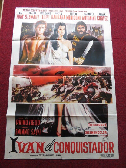 SEVEN REVENGES FOLDED ARGENTINA ONE SHEET POSTER 29" x 43.5 " ED FURY 1961 Movie posters