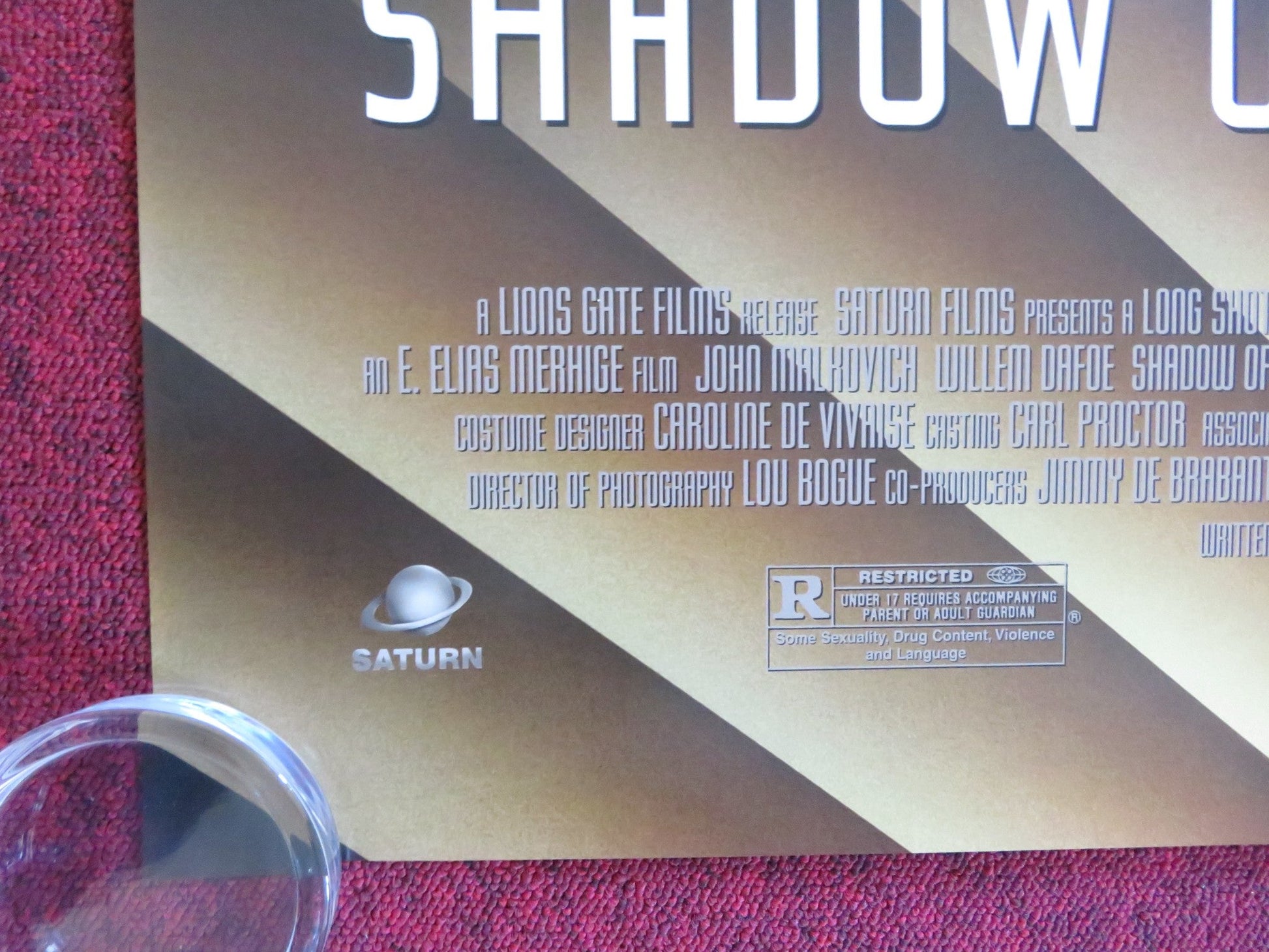 SHADOW OF THE VAMPIRE US ONE SHEET ROLLED POSTER MALKOVICH WILLEM DAFOE 2000 Rendezvous Cinema Movie posters