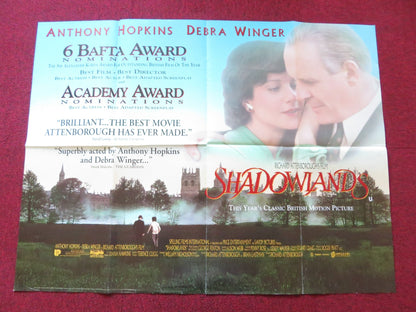 SHADOWLANDS QUAD POSTER FOLDED ANTHONY HOPKINS DEBRA WINGER 1993 Rendezvous Cinema Movie posters
