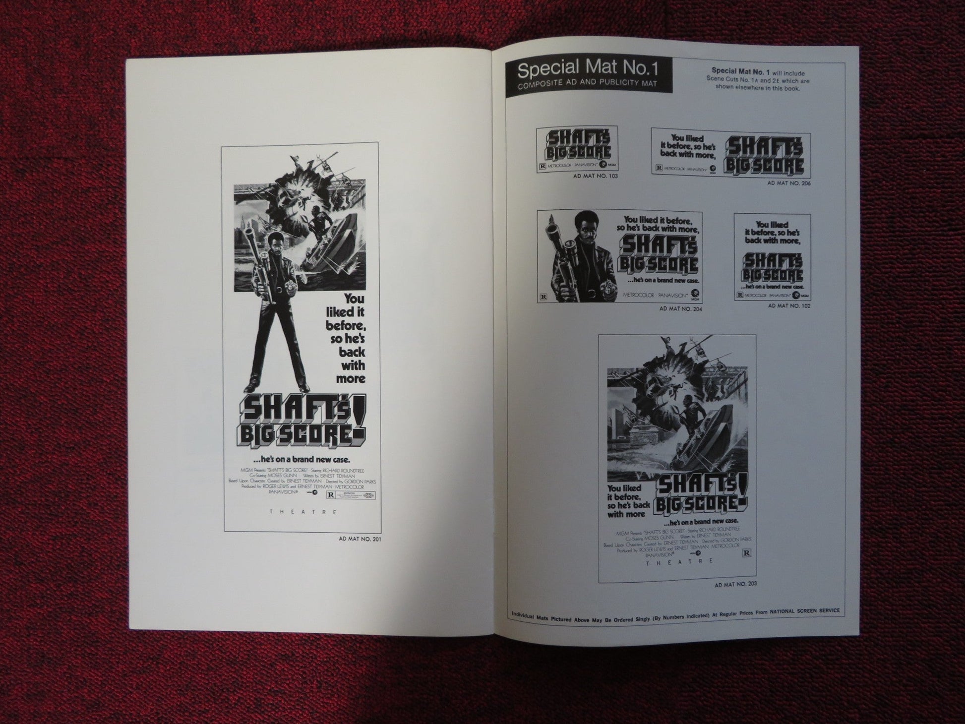 SHAFT'S BIG SCORE - PRESSBOOK UNCUT MGM RICHARD ROUNDTREE MOSES GUNN 1972 Rendezvous Cinema Movie posters
