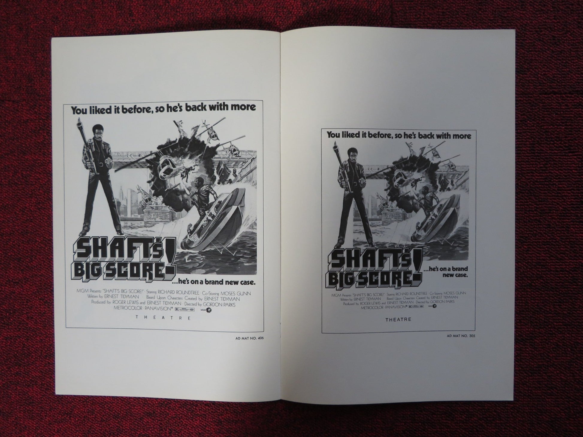 SHAFT'S BIG SCORE - PRESSBOOK UNCUT MGM RICHARD ROUNDTREE MOSES GUNN 1972 Rendezvous Cinema Movie posters