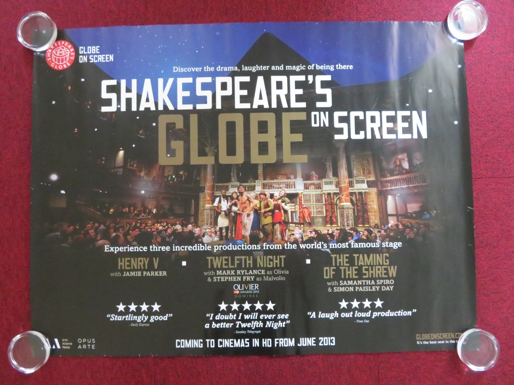 SHAKESPEARE'S GLOBE ON SCREEN - A UK QUAD (30"x 40") ROLLED POSTER RYLANCE 2013 Rendezvous Cinema Movie posters