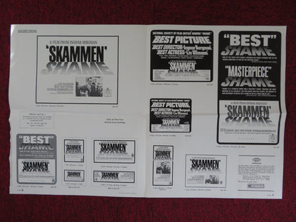 SHAME UNCUT LOPERT PICTURES FOLDED PRESS BOOK LIV ULLMAN MAX VON SYDOW 1969 Rendezvous Cinema Movie posters