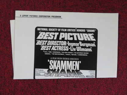 SHAME UNCUT LOPERT PICTURES FOLDED PRESS BOOK LIV ULLMAN MAX VON SYDOW 1969 Rendezvous Cinema Movie posters