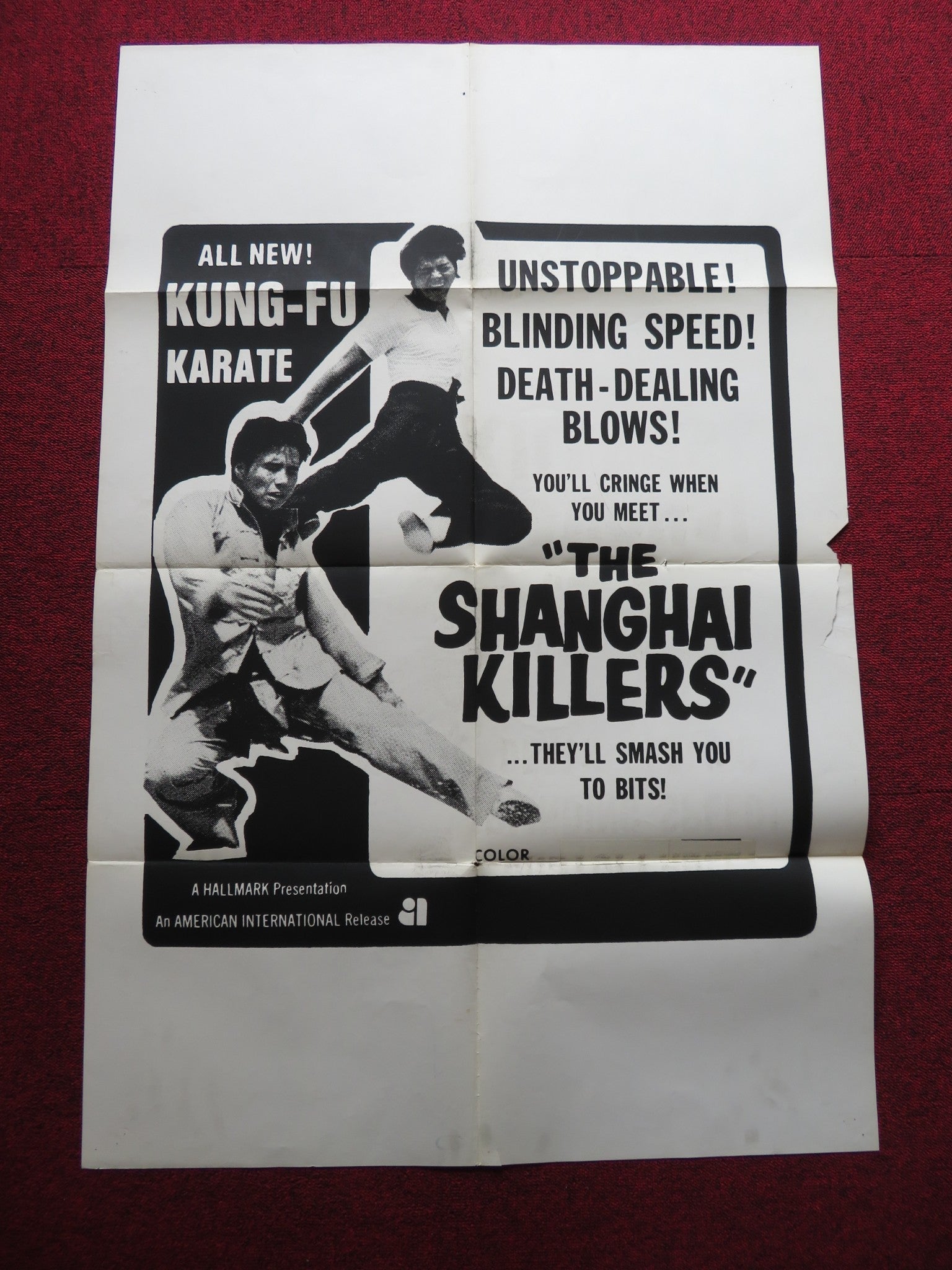 SHANGHAI KILLERS FOLDED US ONE SHEET POSTER KUNG FU TIAN - LIN WANG 1971 Rendezvous Cinema Movie posters