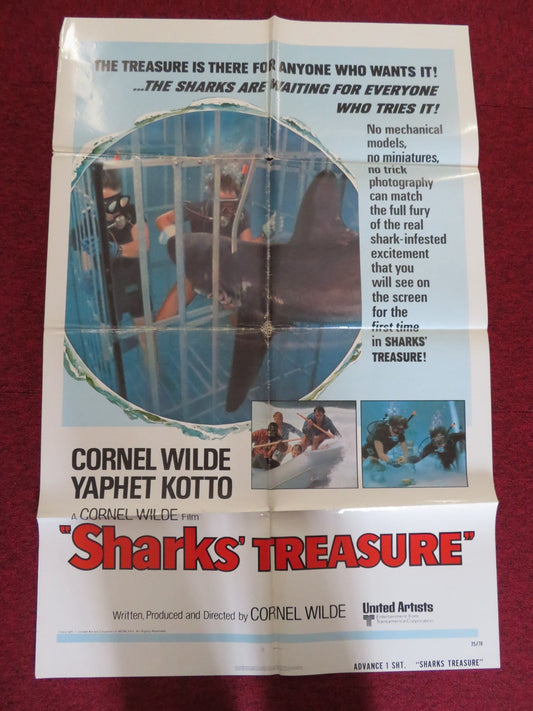 SHARKS' TREASURE - ADVANCE FOLDED US ONE SHEET POSTER CORNEL WILDE Y. KOTTO 1975 Rendezvous Cinema Movie posters