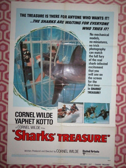 SHARKS' TREASURE ADVANCED US ONE SHEET POSTER CORNEL WLIDE 1975 Movie posters