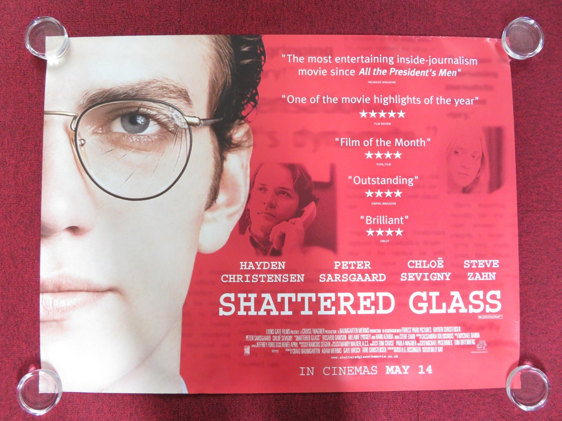 SHATTERED GLASS UK QUAD (30"x 40") ROLLED POSTER HAYDEN CHRISTENSEN 2003 Rendezvous Cinema Movie posters