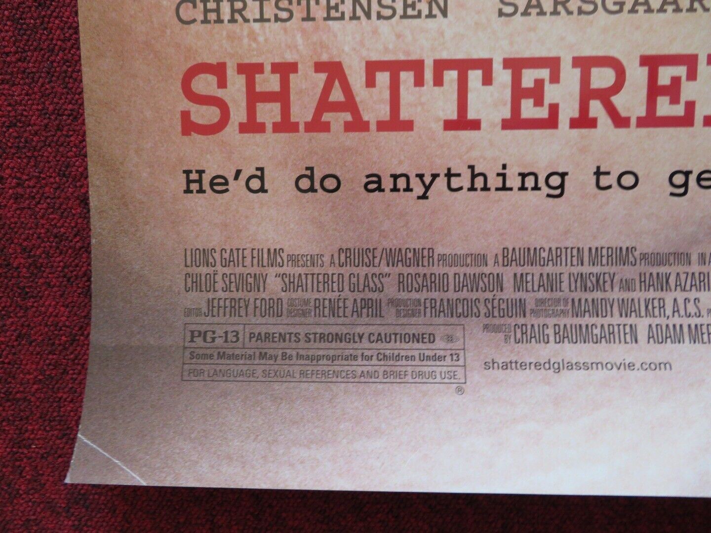 SHATTERED GLASS US ONE SHEET ROLLED POSTER HAYEDN CHRISTENSEN 2003 Movie posters