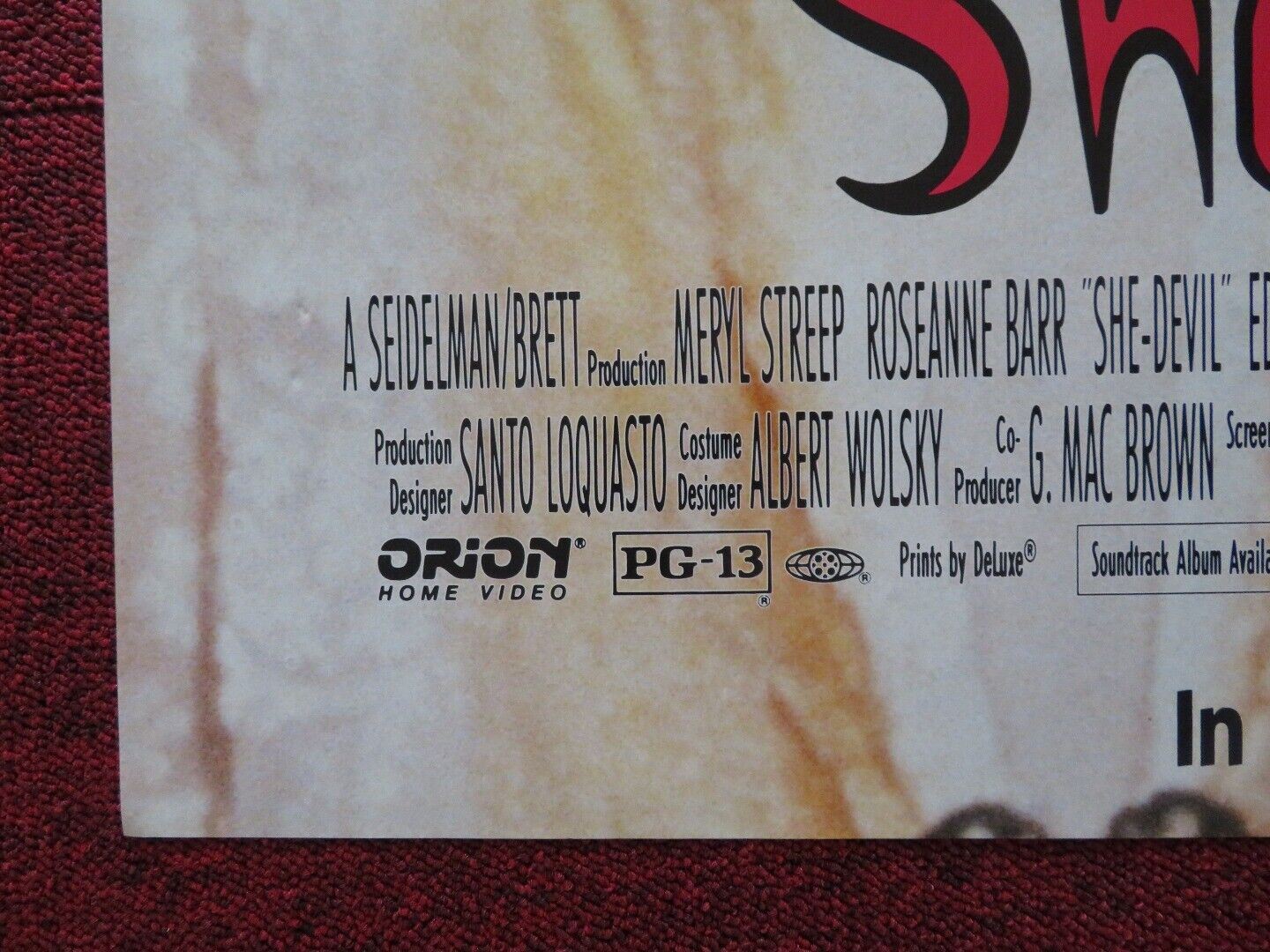 SHE - DEVIL VHS FOLDED US ONE SHEET POSTER (38" X 25") MERYL STREEP 1990 Movie posters