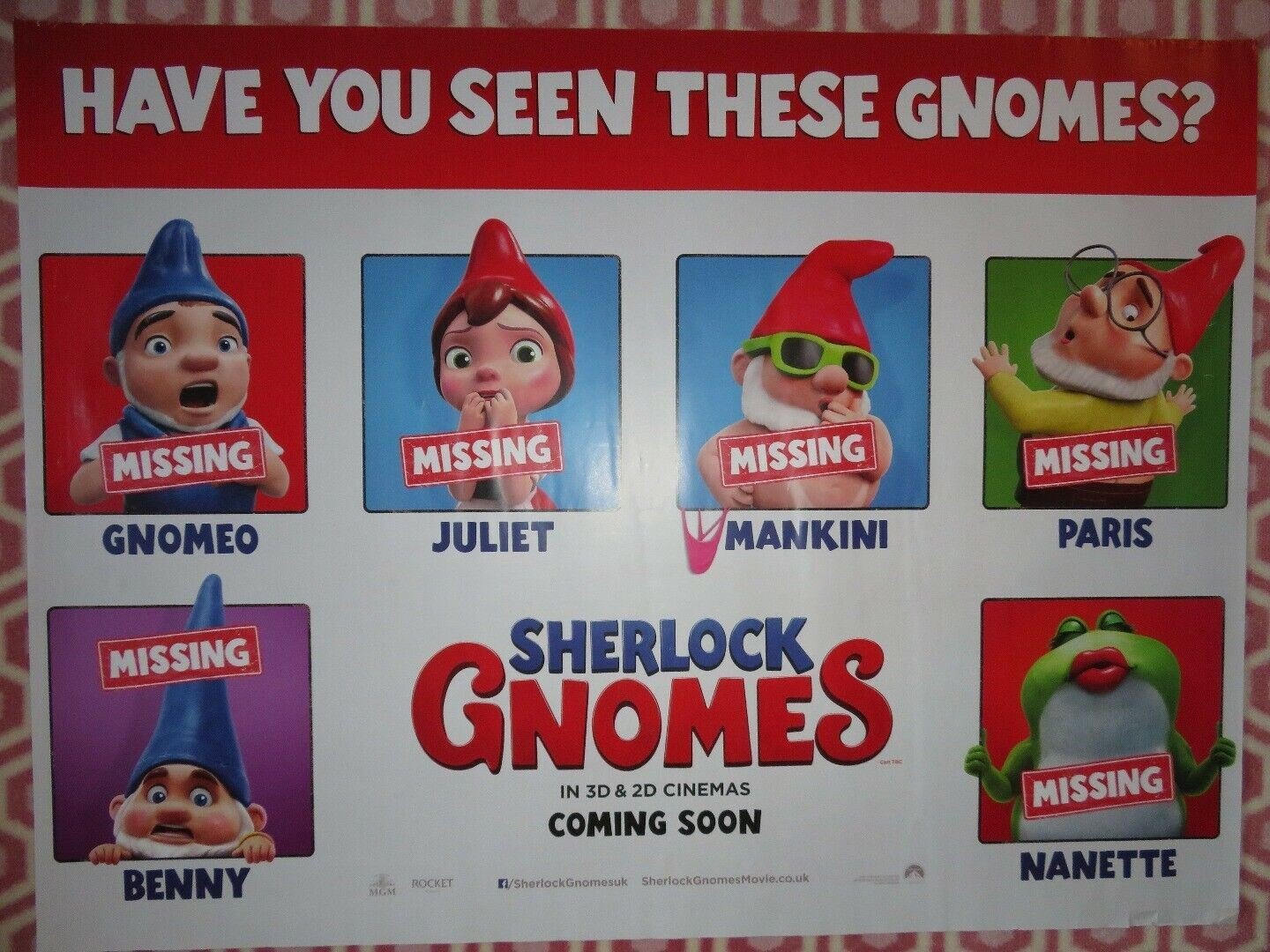 SHERLOCK GNOMES QUAD (30"x 40") ROLLED POSTER EMILY BLUNT MICHAEL CAINE 2018 Movie posters
