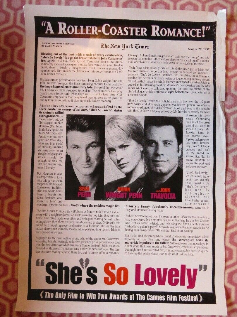 SHE'S SO LOVELY US ONE SHEET ROLLED POSTER SEAN PENN JOHN TRAVOLTA '97 Movie posters