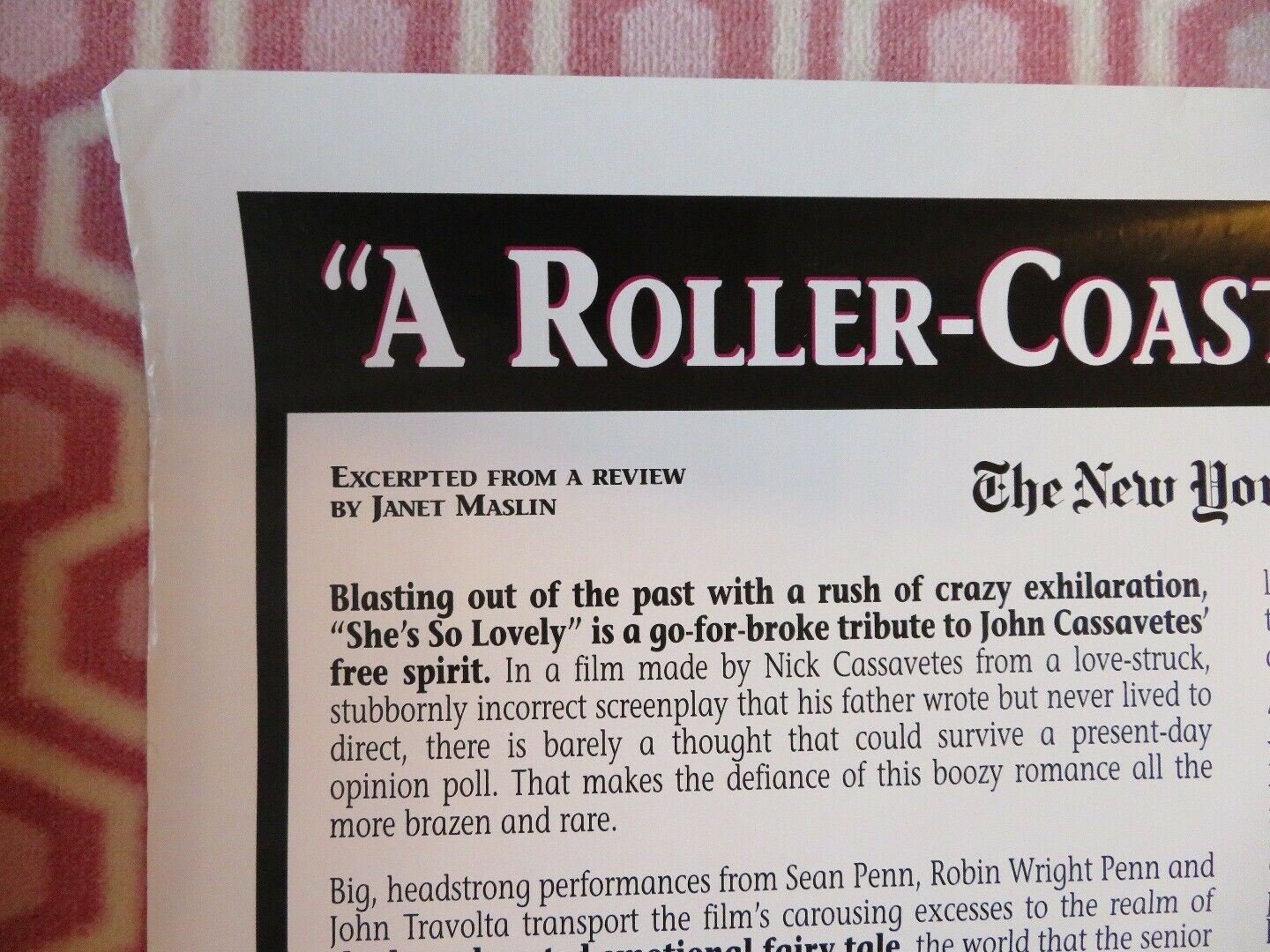 SHE'S SO LOVELY US ONE SHEET ROLLED POSTER SEAN PENN JOHN TRAVOLTA '97 Movie posters