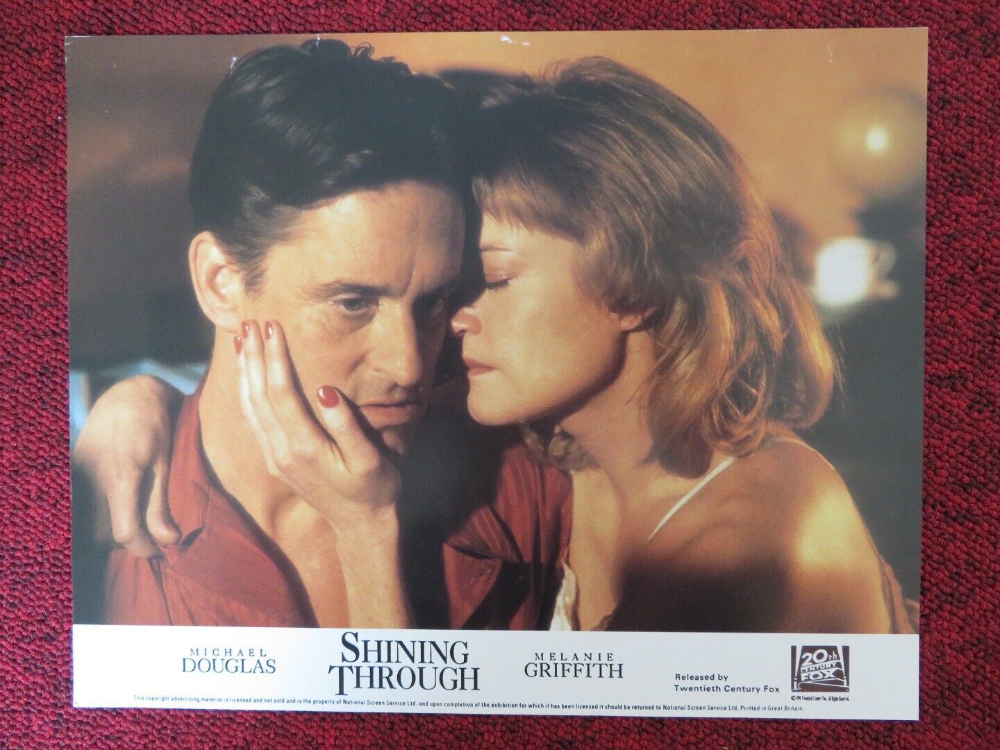 SHINING THROUGH - A LOBBY CARD MICHAEL DOUGLAS MELANIE GRIFFITH 1992 Rendezvous Cinema Movie posters