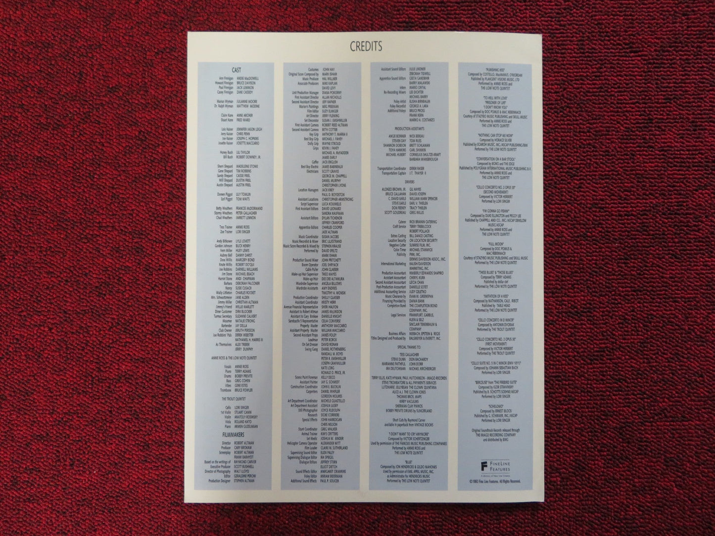 SHORT CUTS US SCREENING PROGRAM ROBERT ALTMAN ANDIE MACDOWELL 1993 Rendezvous Cinema Movie posters
