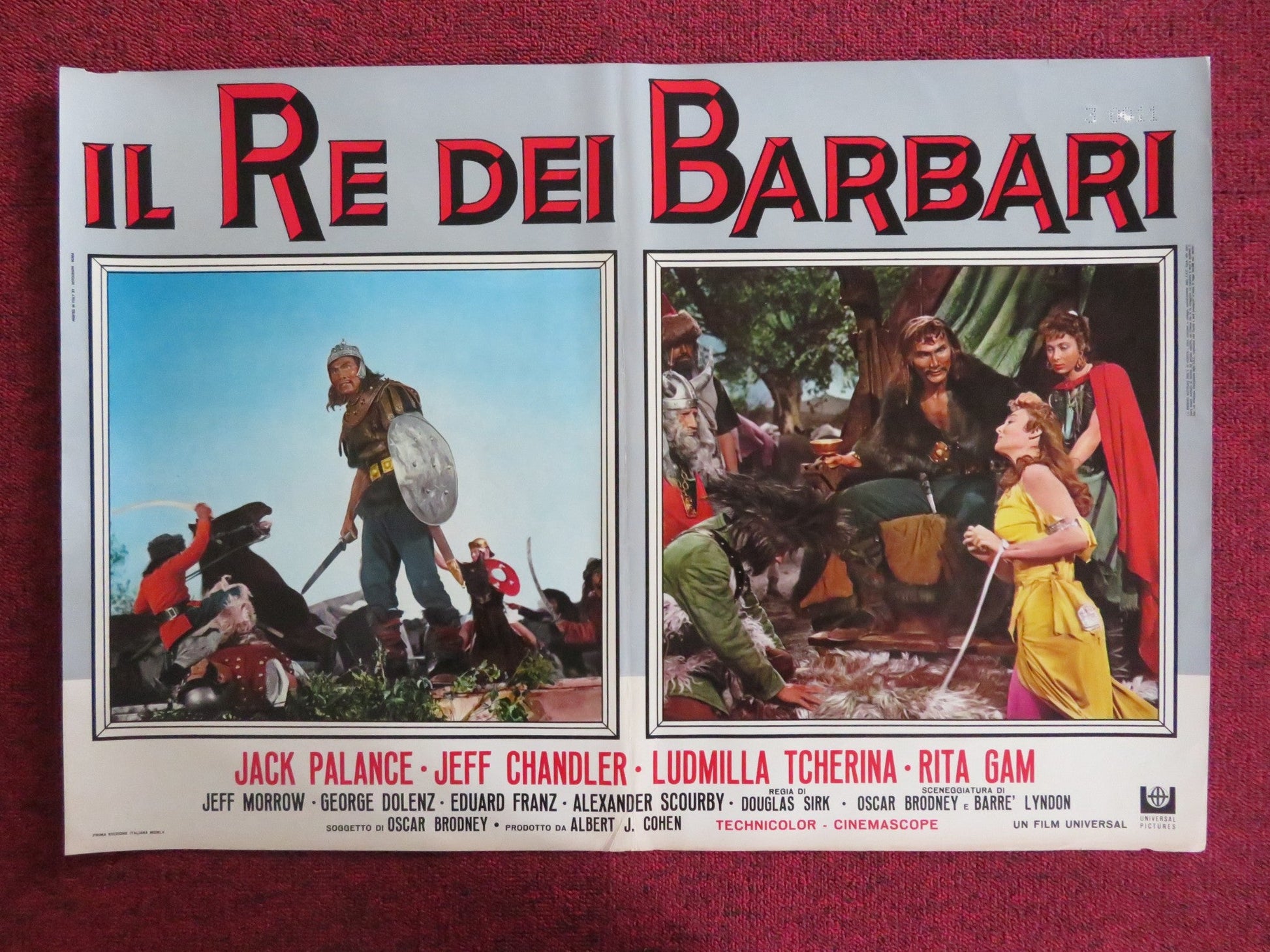 SIGN OF THE PAGAN - E ITALIAN FOTOBUSTA POSTER JACK PALANCE JEFF CHANDLER 1955 Rendezvous Cinema Movie posters