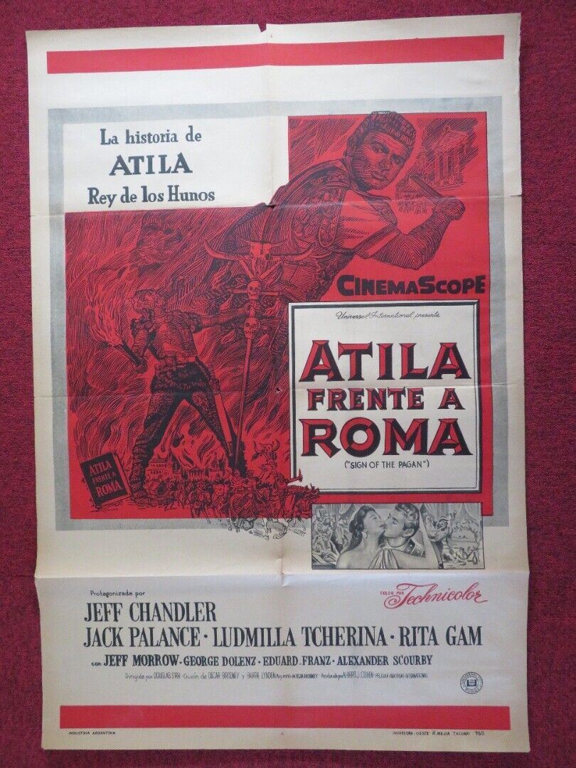SIGN OF THE PAGAN FOLDED ARGENTINA ONE SHEET POSTER JEFF CHANDLER JACK PALANCE Movie posters