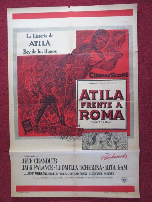 SIGN OF THE PAGAN FOLDED ARGENTINA ONE SHEET POSTER JEFF CHANDLER JACK PALANCE Movie posters